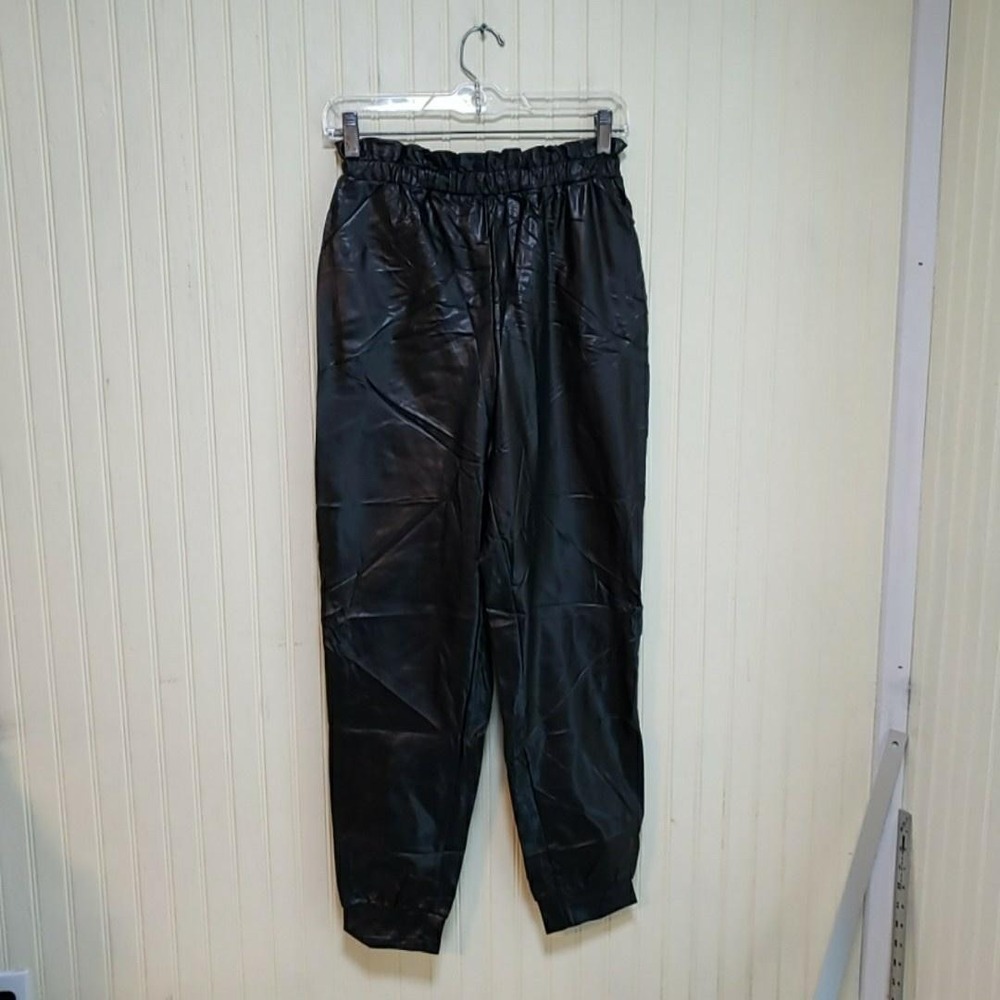 Jolie‎ & Joy Pants Womens M Black Faux Leather Jogger Pull On Cuffed Pockets